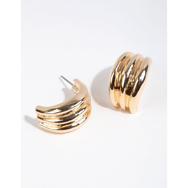 Gold Chubby Trip Hoop Huggie Earrings