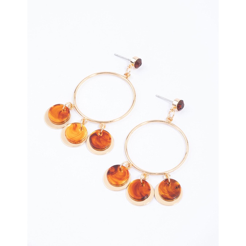 Gold Circle Layered Disc Drop Earrings
