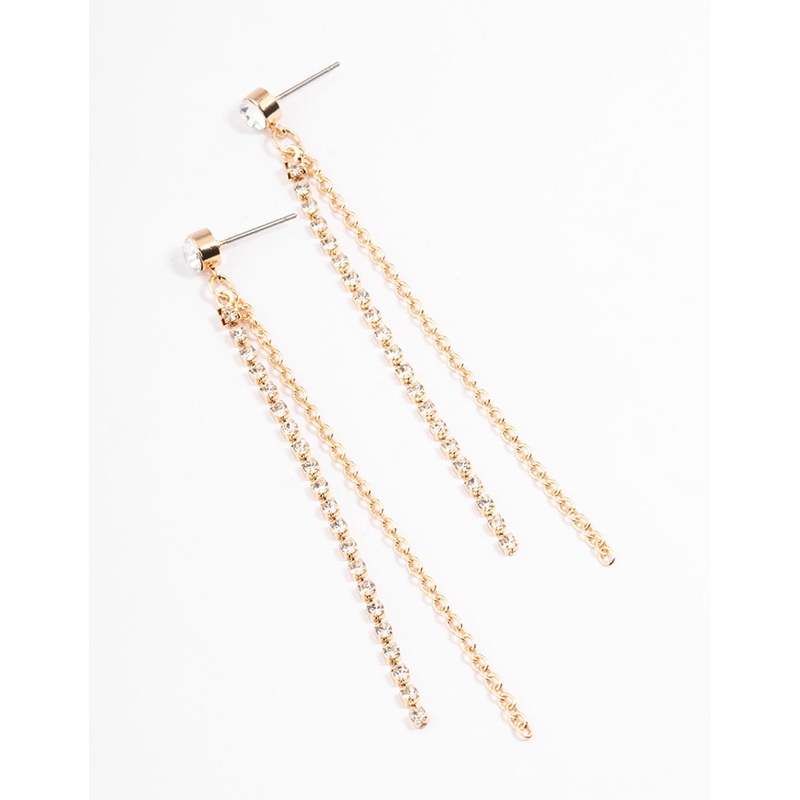Gold Diamante Chain & Cupchain Drop Earrings