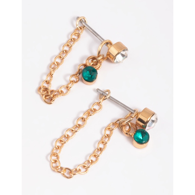 Gold Diamante Chain Jacket Earrings