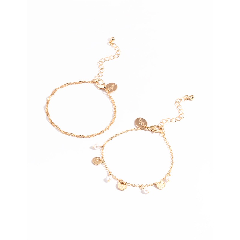 Gold Disc & Pearl Drop Pack Bracelet