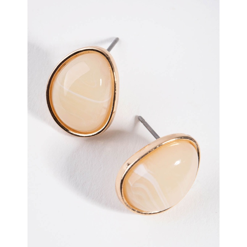 Gold Encased Pink Acrylic Stud Earrings