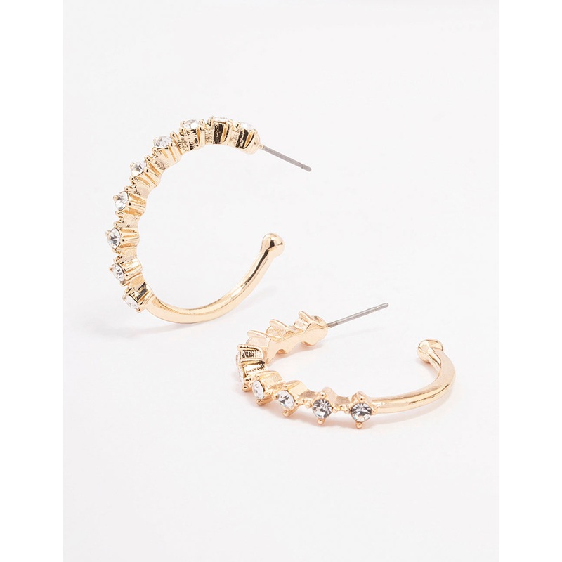 Gold Encased Round Diamante Hoop Earrings