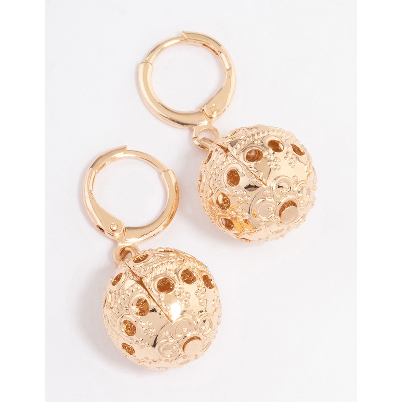 Gold Filigree Ball Huggie Earrings