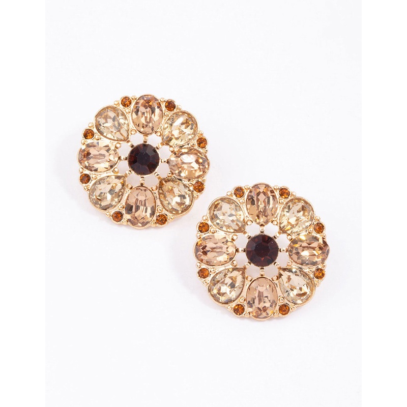 Gold Flower Encrusted Stud Earrings
