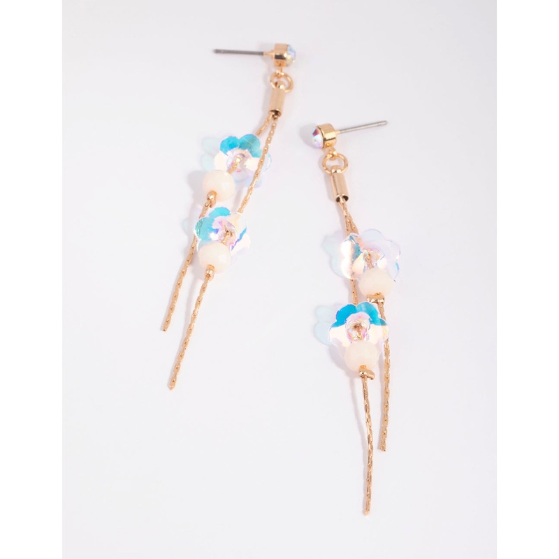 Gold Flower Sequin Drop Earrings
