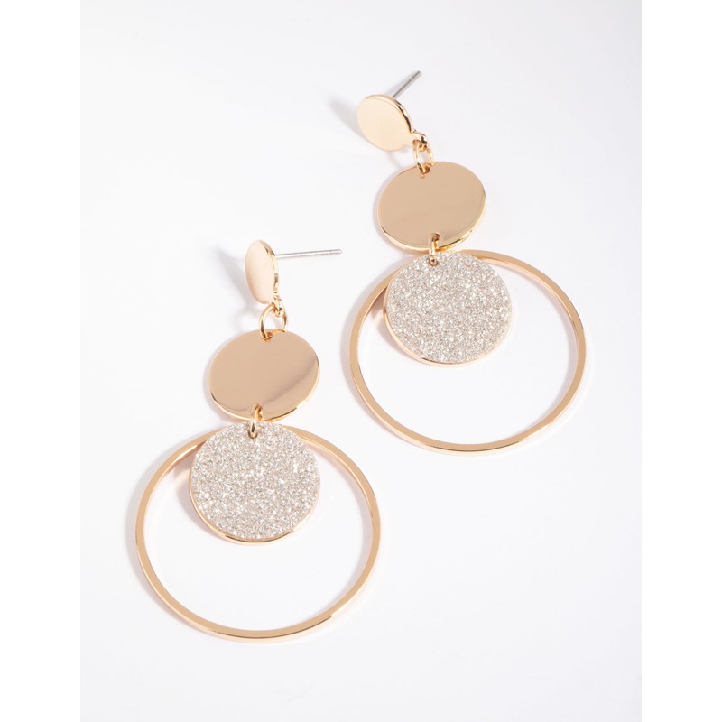 Gold Geometric Glitter Drop Earrings