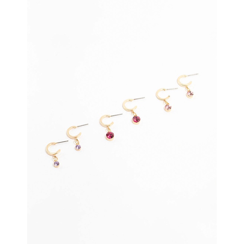 Gold Graduating Diamante Drop Huggie Earrings 3-Pack