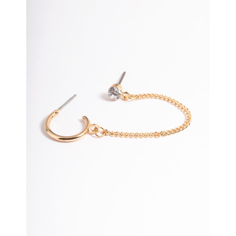 Gold Hoop & Diamante Chain Earrings