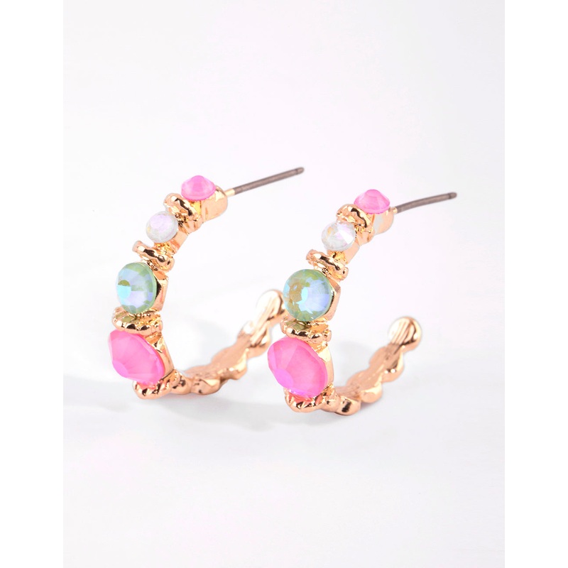 Gold Jewelled Hoop Earrings|Default Title