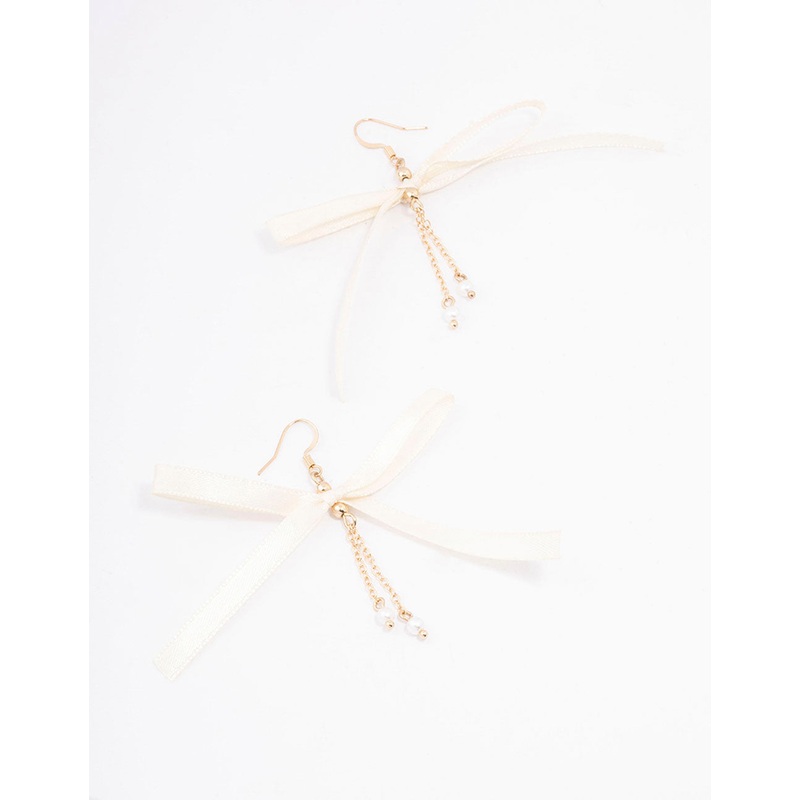 Gold Large Chain Bow Drop Earrings