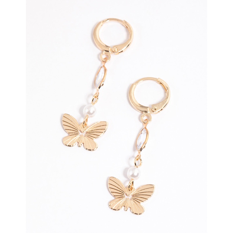 Gold Marquise Butterfly Huggie Earrings