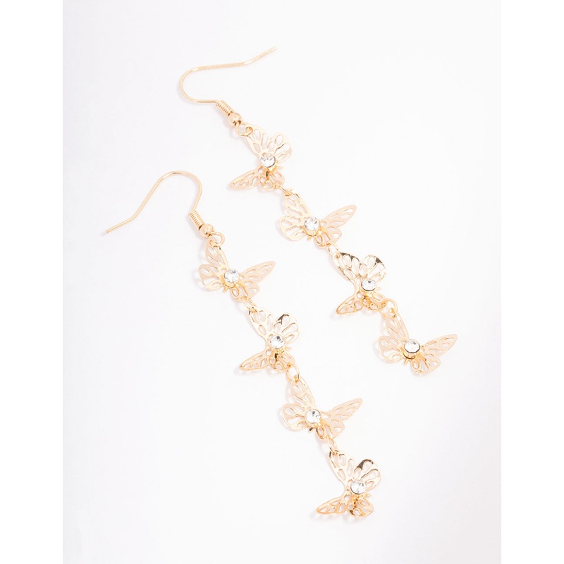 Gold Outline Butterfly Drop Earrings