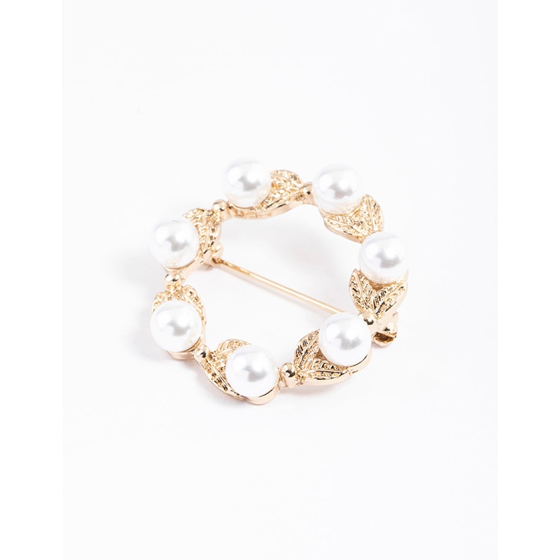 Gold Twist Wreath Pearl Brooch
