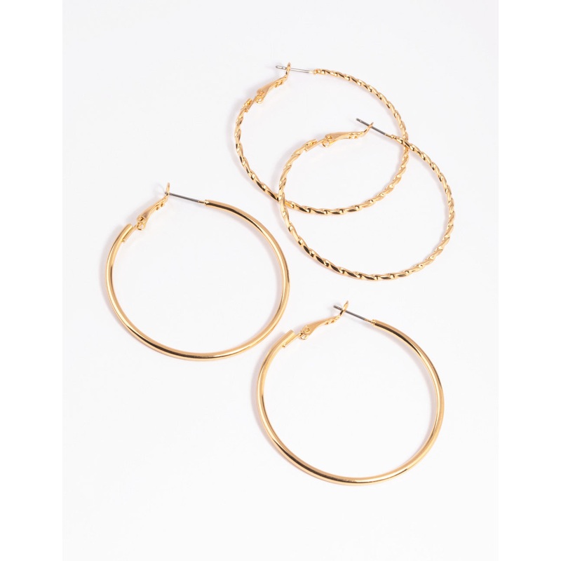 Gold Twisted Hoop Earring Set|Default Title