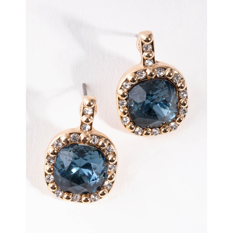 Gold Vintage Stone Stud Earrings
