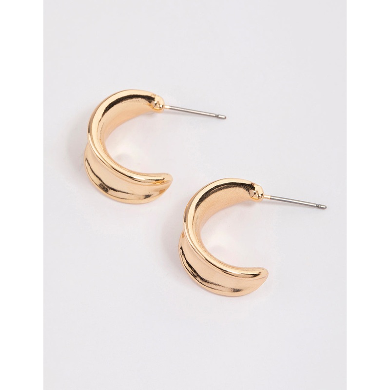Gold Wide Warped Hoop Earrrings