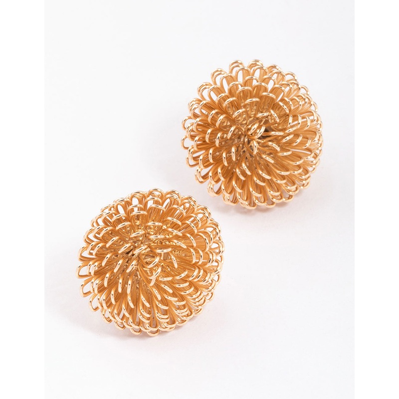 Gold Wire Loop Dome Stud Earrings