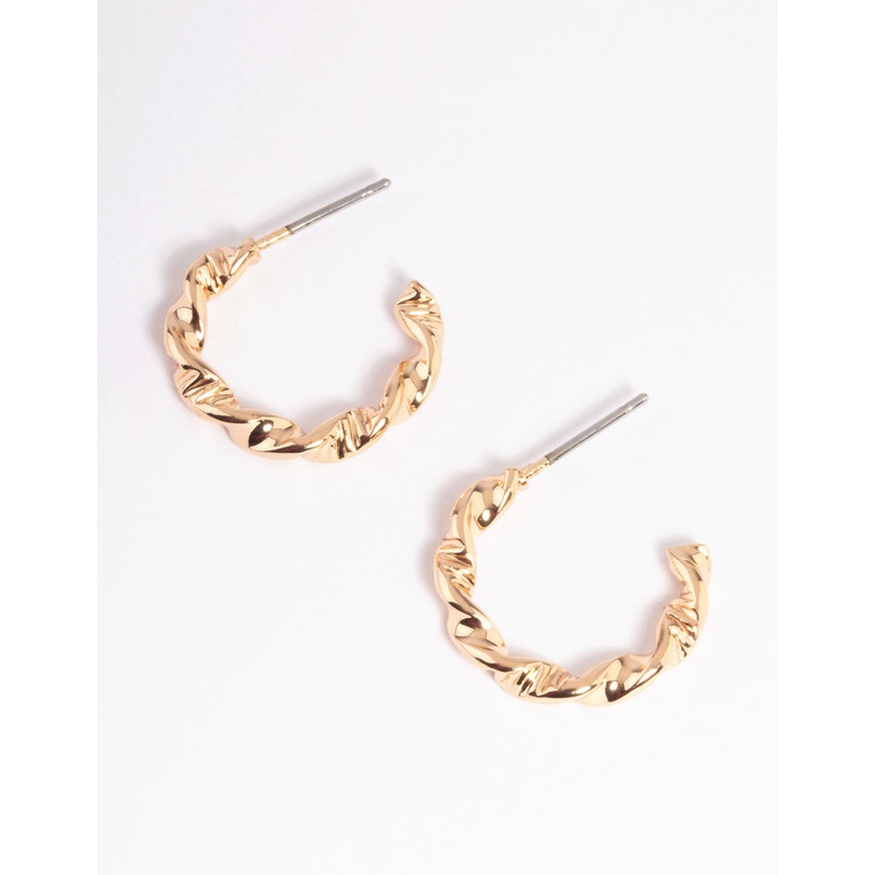 Gold Wrapped Texture Huggie Earrings