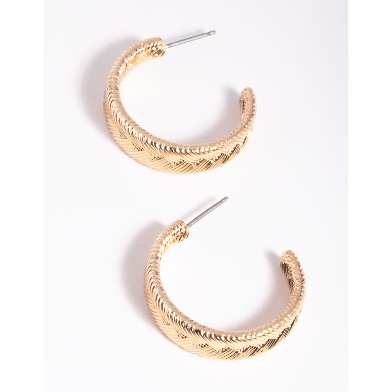 Gold Zigzag Text Hoop Earrings