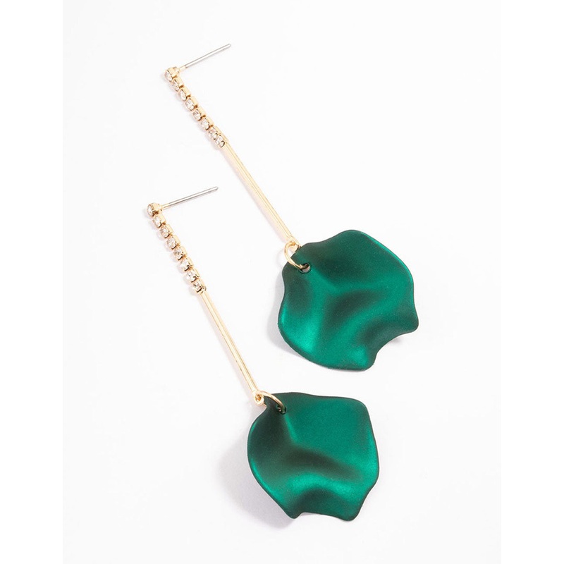 Green Cupchain Stack Petal Drop Earrings