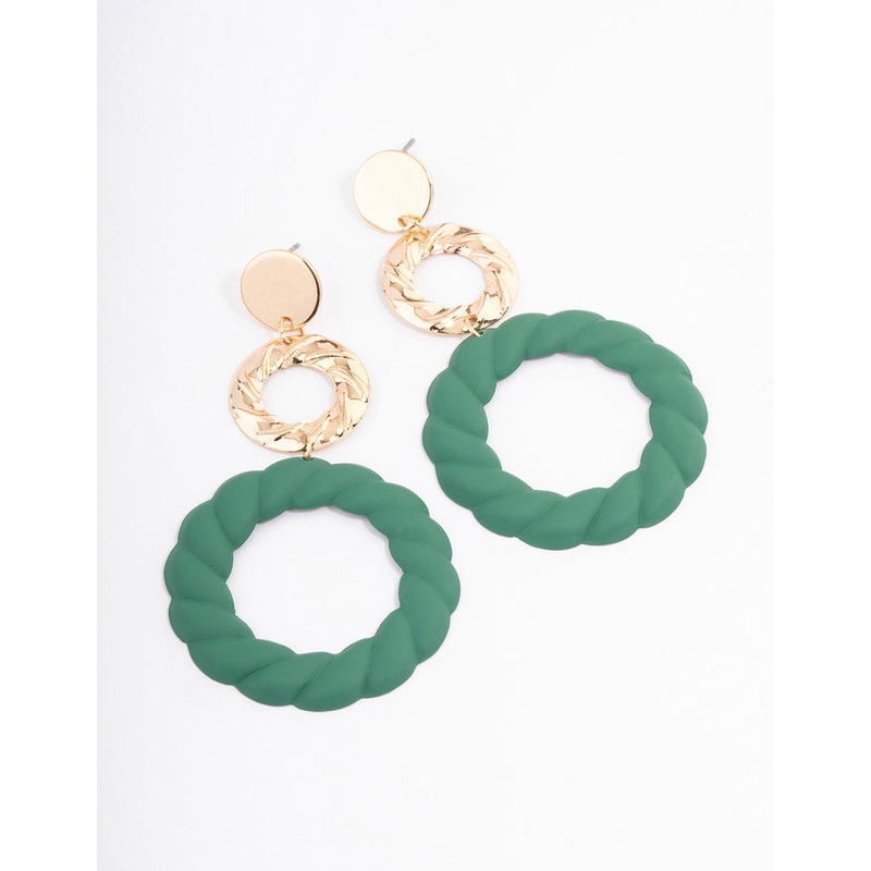 Green Donut Rope Drop Earrings