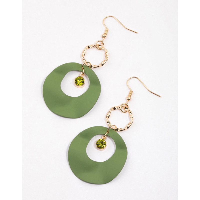 Green Open Wave Disc Drop Earrings