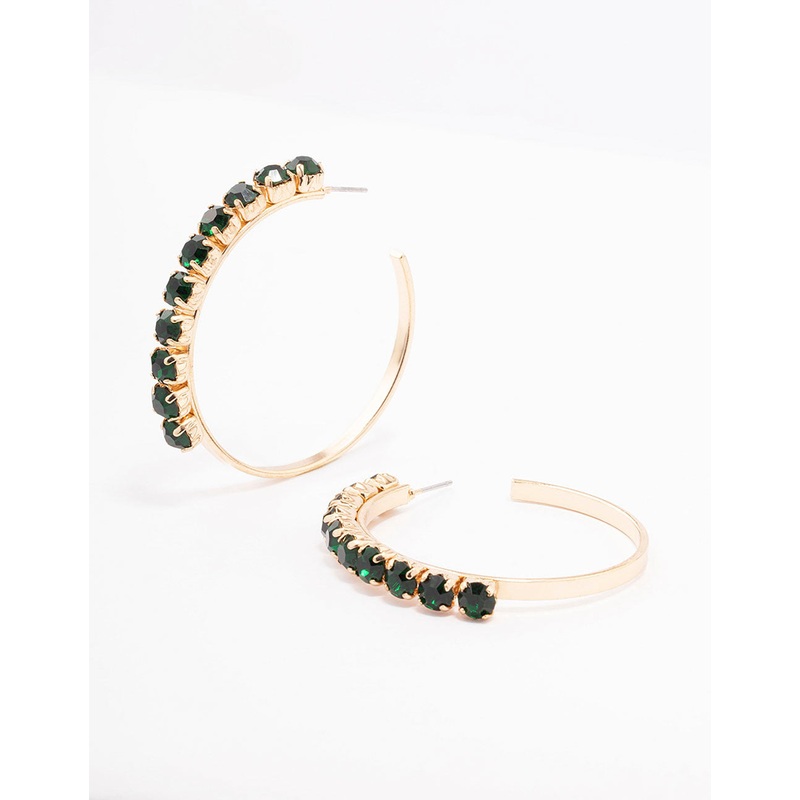 Green Round Diamante Medium Hoop Earrings