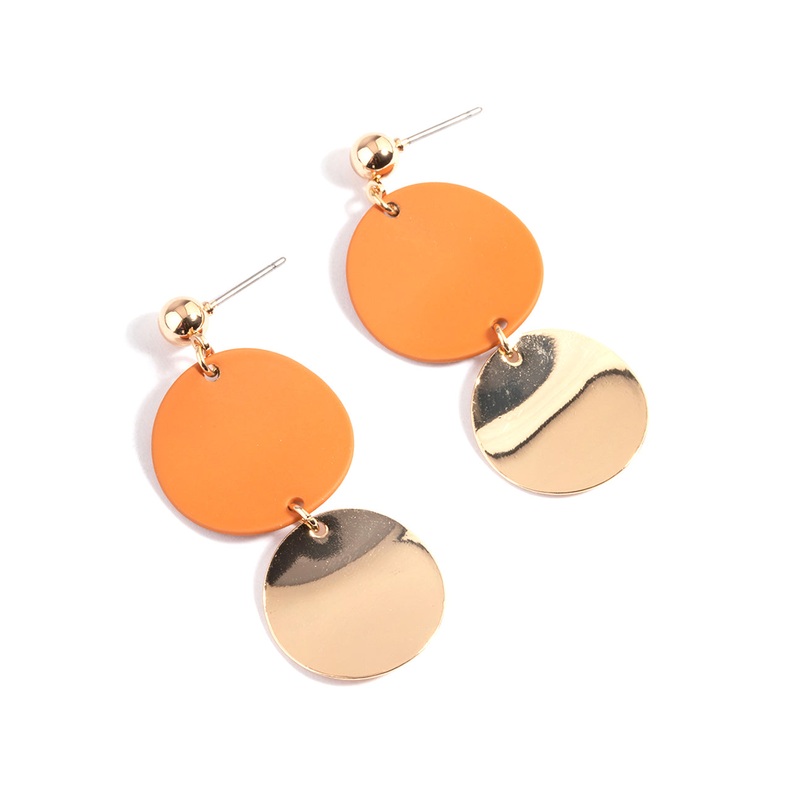 Orange Coated & Plain Disc Drop Earrings