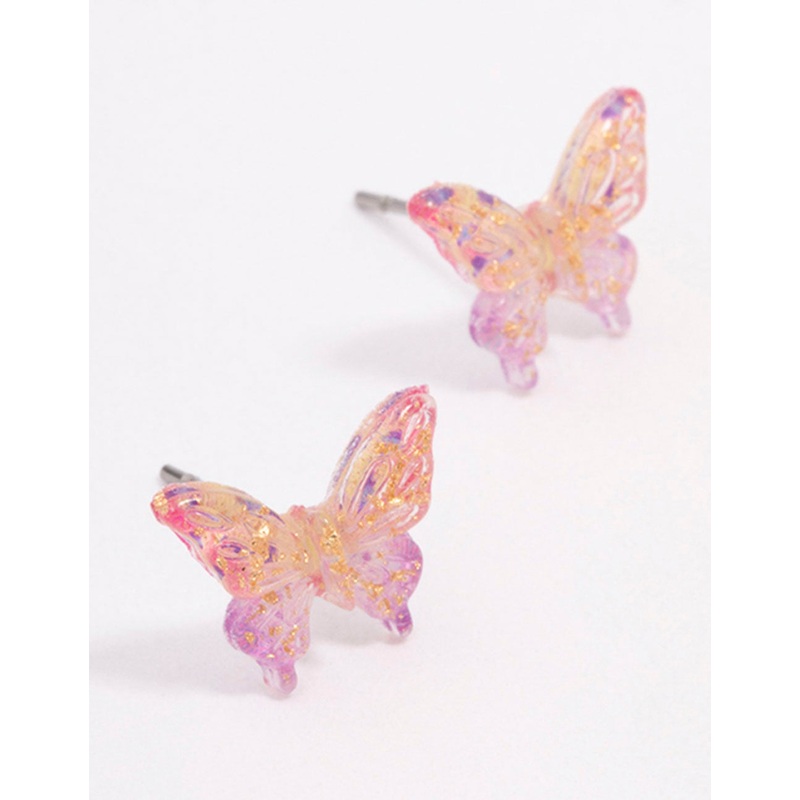 Pink Ombre Butterfly Stud Earrings