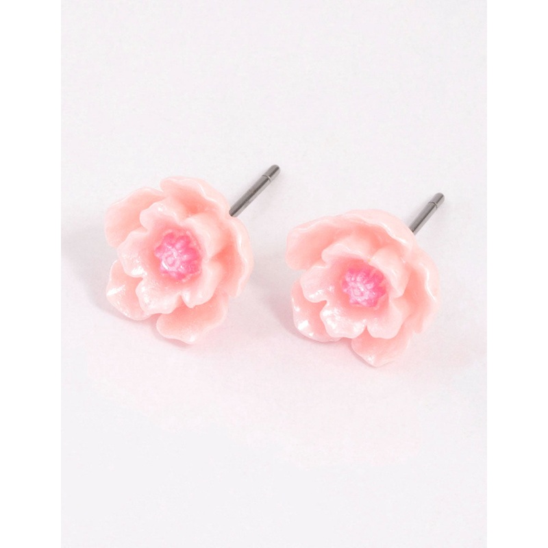 Pink Pearlised Flower Stud Earrings