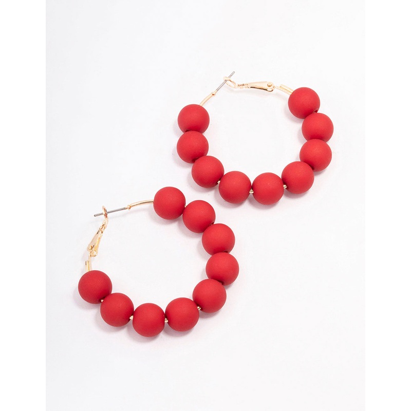 Red Coated Ball Hoop Earrings|Default Title