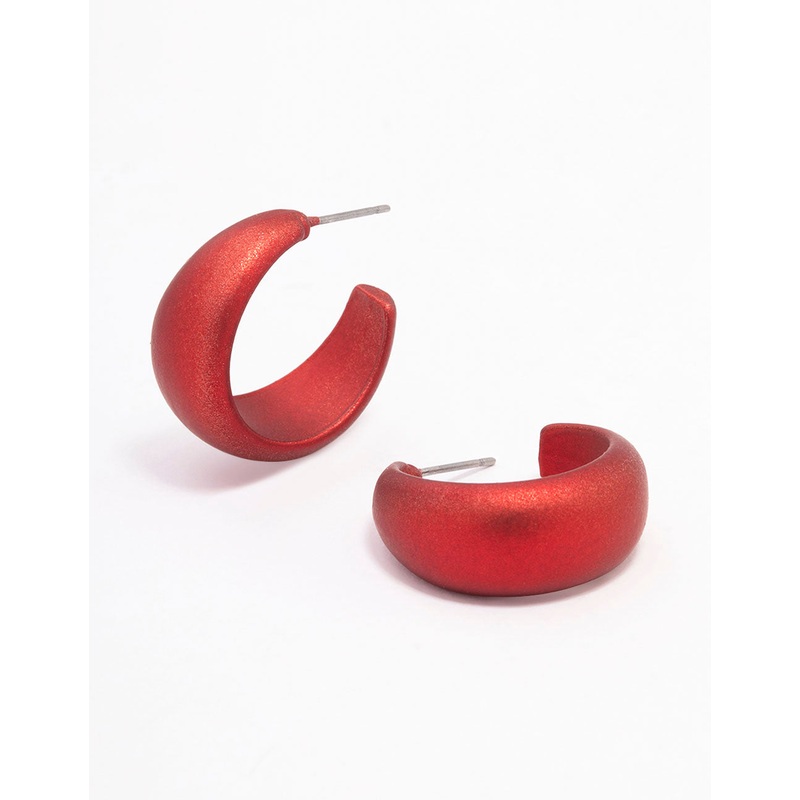 Red Pearlised Teardrop Huggie Earrings