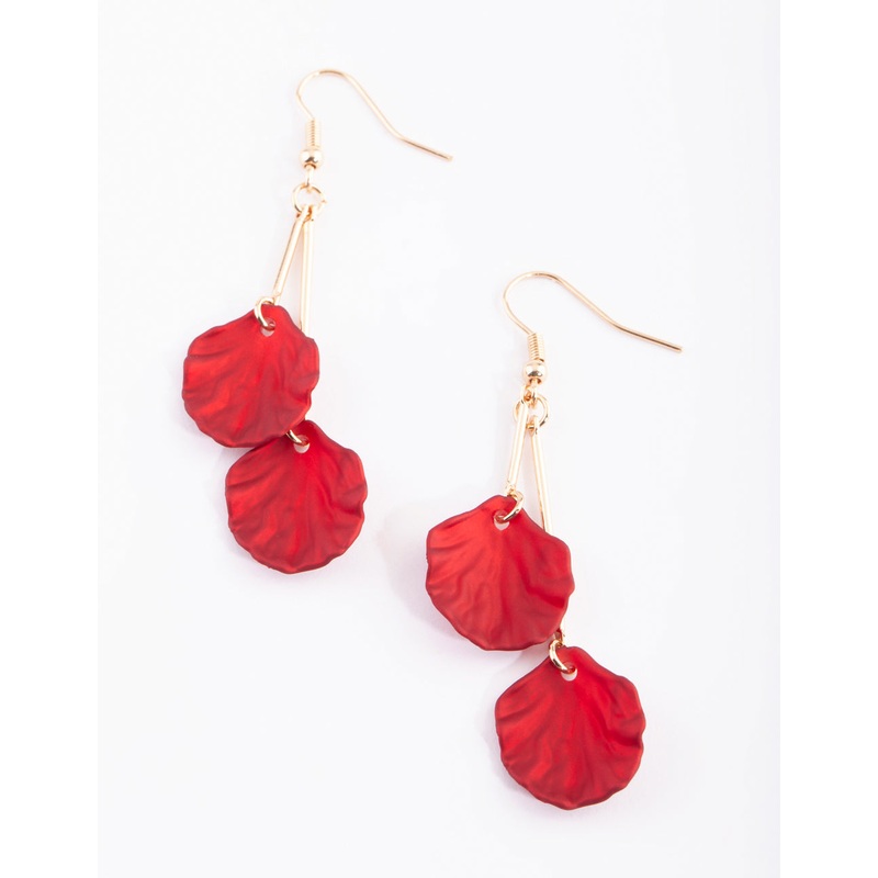 Red Petal Drop Earrings|Default Title