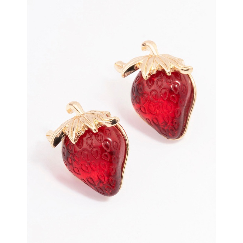 Red Strawberry Stud Earrings|Default Title