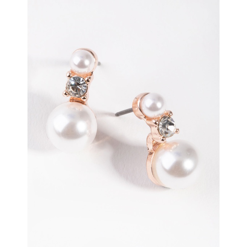 Rose Gold Dainty Double Pearl Earrings