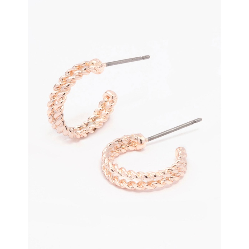 Rose Gold Double Twisted Huggie Earrings
