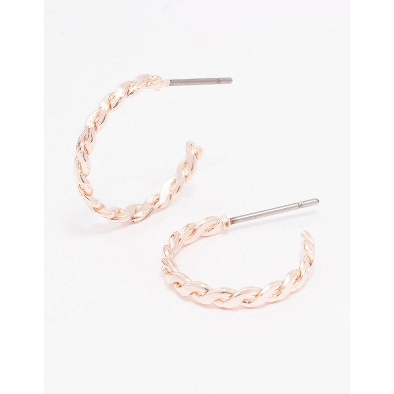 Rose Gold Figure Eight Twisted Huggie Earrings