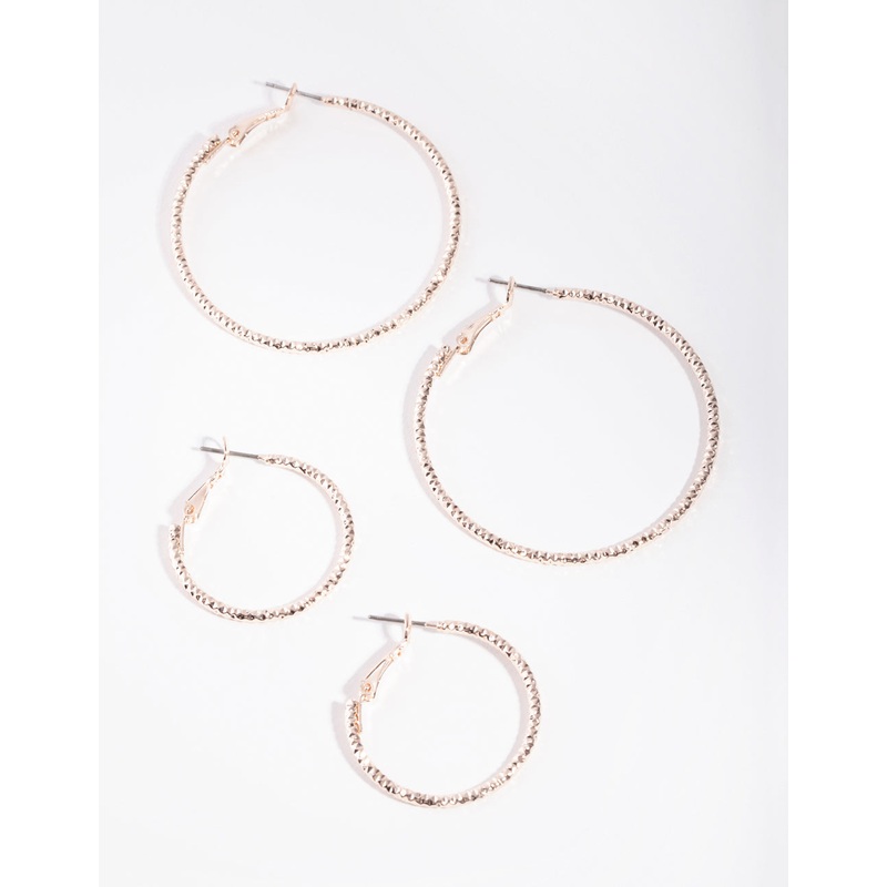 Rose Gold Hoop Diamond Cut Pack Earring