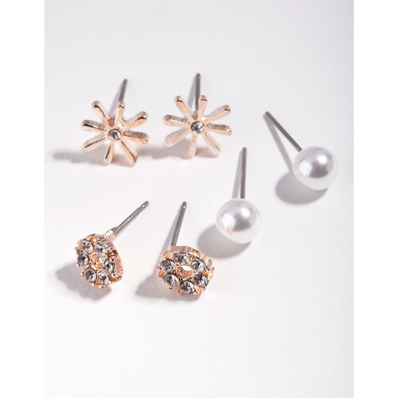 Rose Gold Mini Diamante Stud Earring Pack