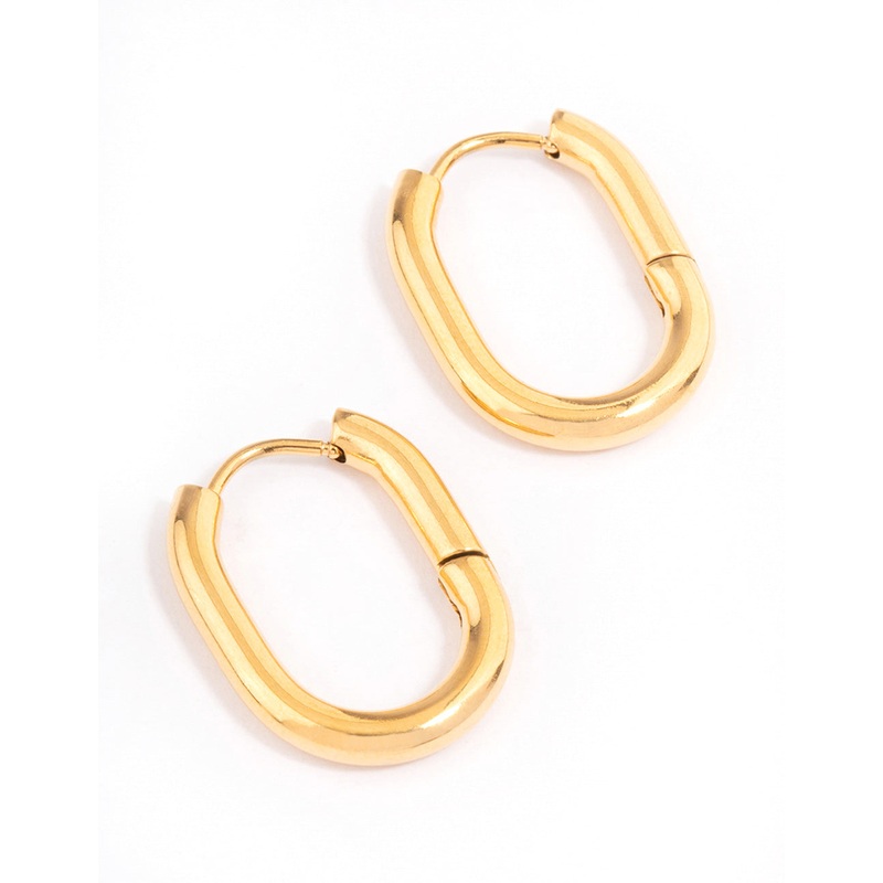 Waterproof Gold Plated Stainless Steel Plain Oval Huggie Hoops