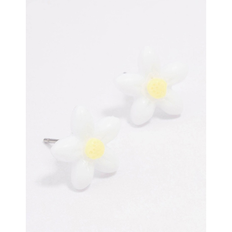 White Daisy Stud Earrings|Default Title