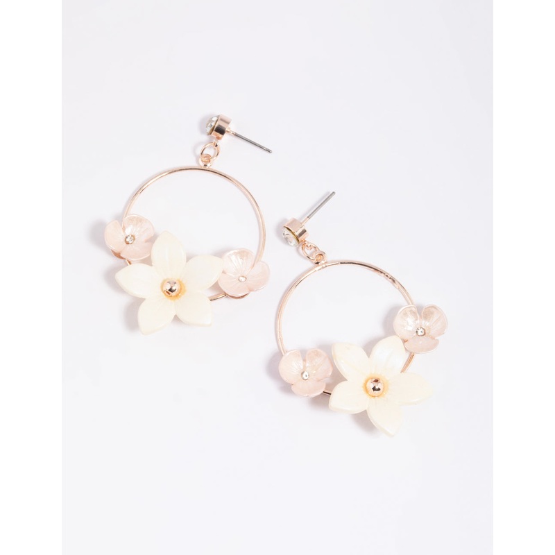 White Pearlised Flower Drop Earrings