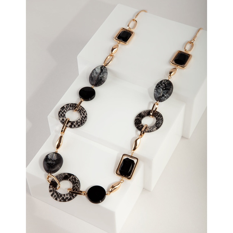 Black Acrylic Mixed Shape Necklace