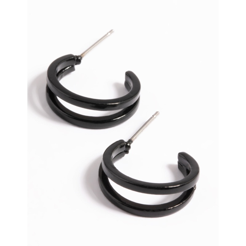 Black Double Huggie Hoop Earrings