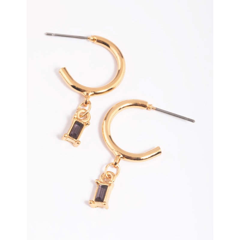 Black Stone Huggie Hoop Earrings