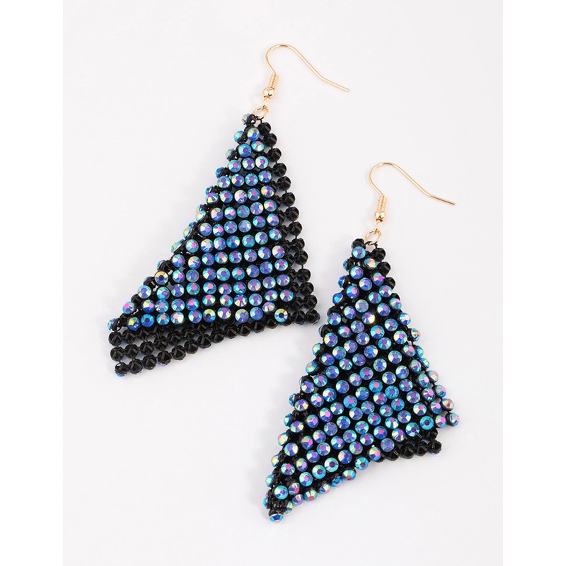 Blue Diamante Chainmail Drop Earrings