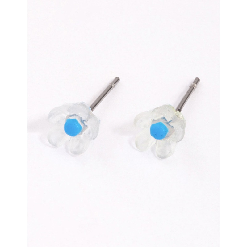 Blue Frosted Flower Stud Earrings