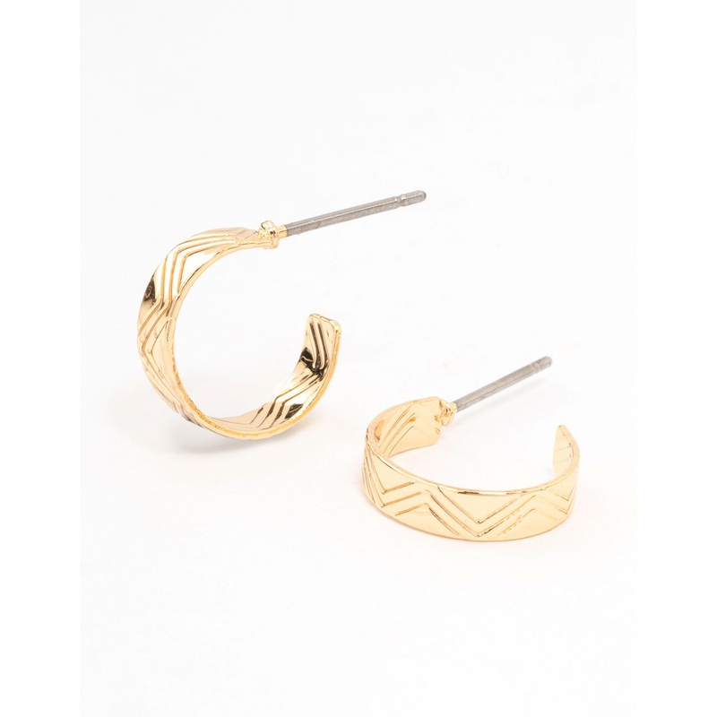 Gild Zig Zagged Etched Huggie Earrings