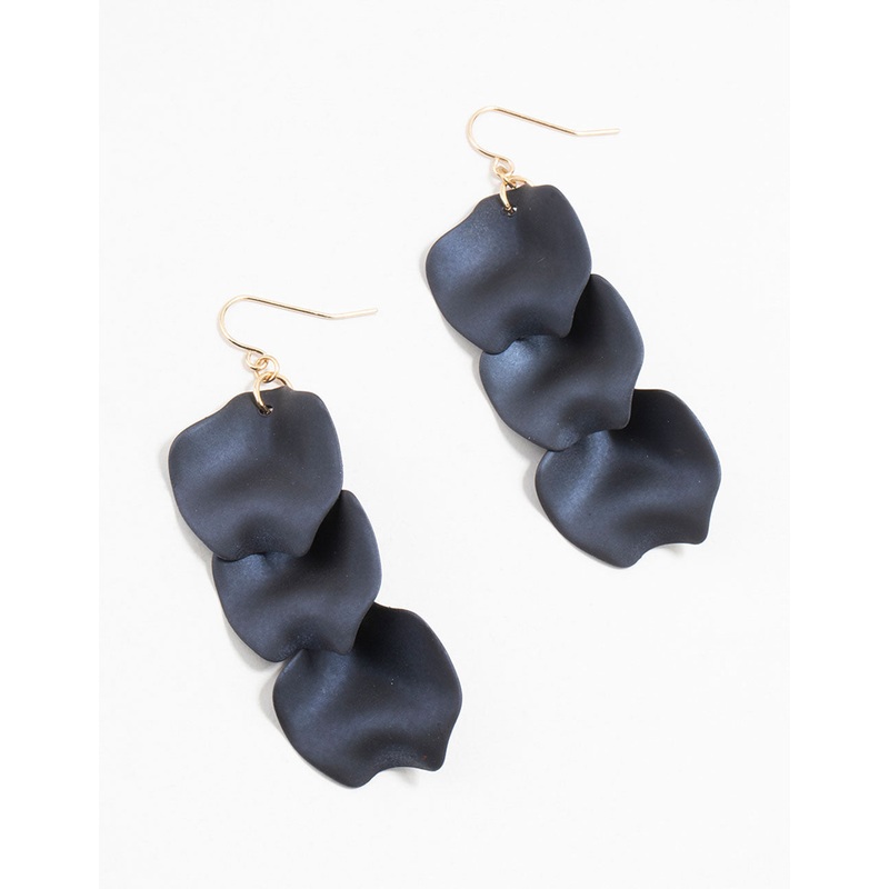 Gold & Black Pearlised Petal Drop Earrings